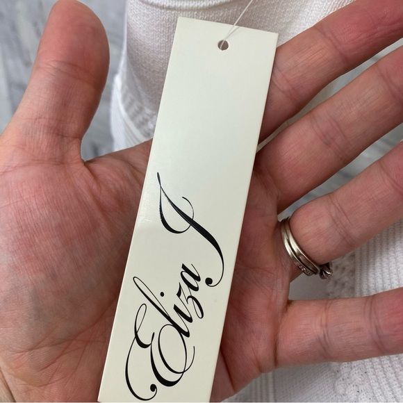 Eliza J Size Small White Pointelle Ruffle Hem Sweater Dress Sleeves Fit & Flare - Picture 7 of 8